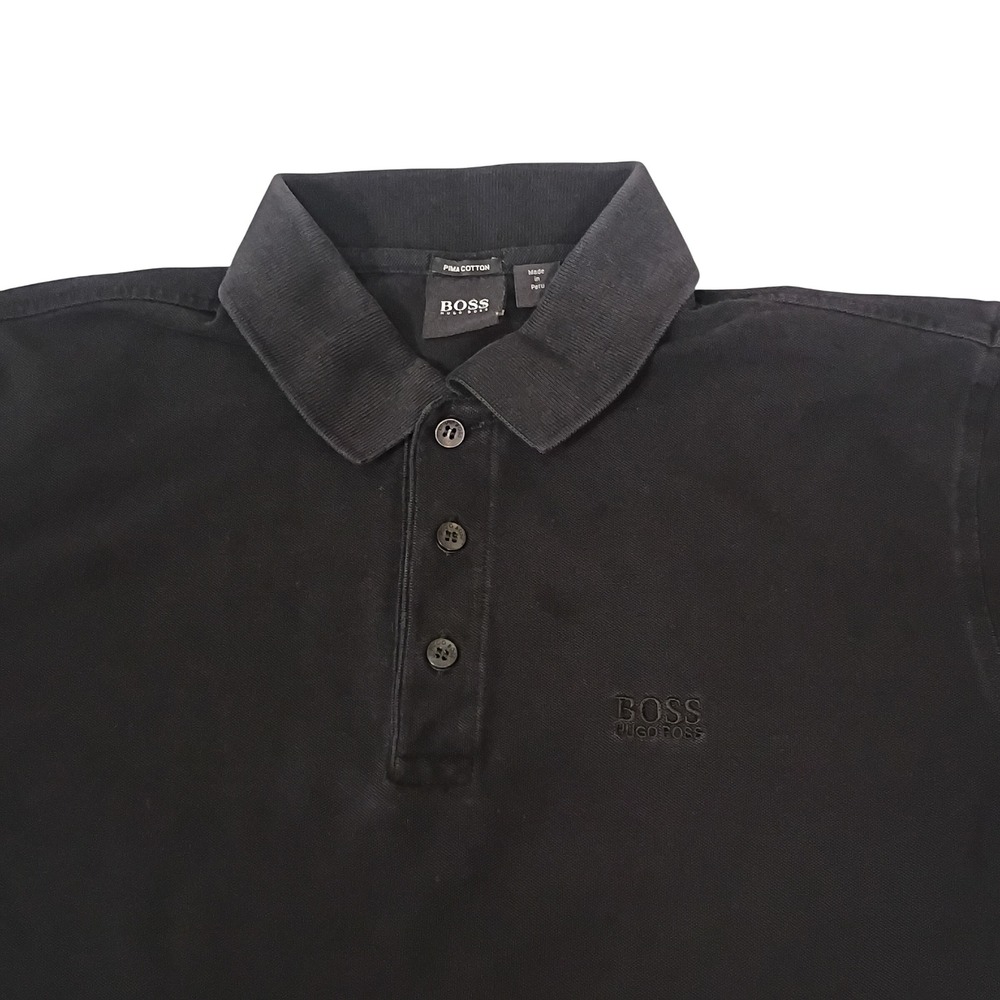 Hugo Boss Mens Pima Cotton Polo Shirt Black Short Sleeve Embroidered Logo Size M